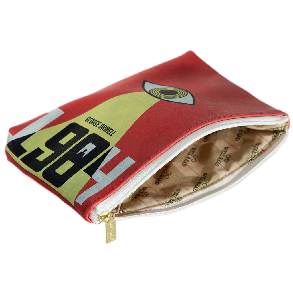 1987 Red and Yellow Pouch Purse by George Orwell featuring Watchful Eye design, by Well Read Co. - Open