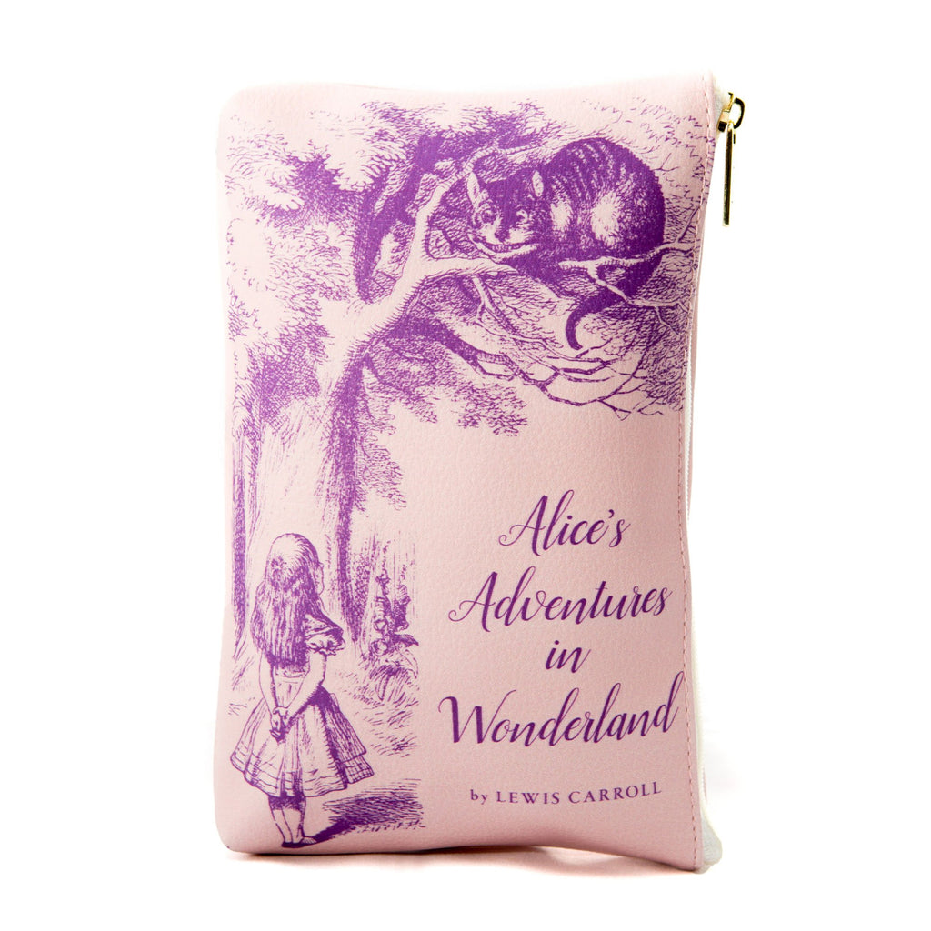 Alice's Adventures in Wonderland Pink Wallet Purse by Lewis Carroll featuring Alice and Cheshire Cat design, by Well Read Co. - Front