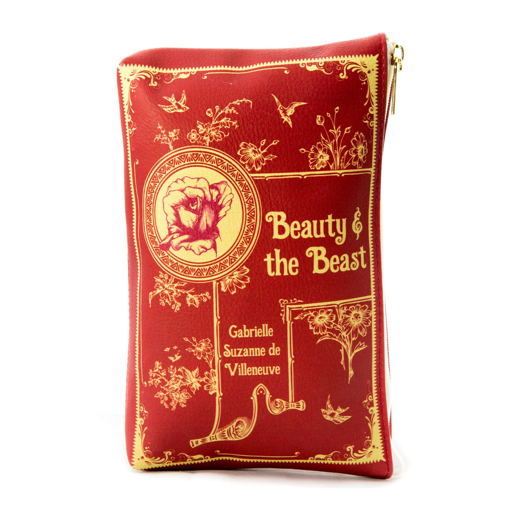 Beauty and the Beast Red Pouch Purse by Gabrielle-Suzanne de Villeneuve featuring Rose and Swallows design, by Well Read Co. - Back