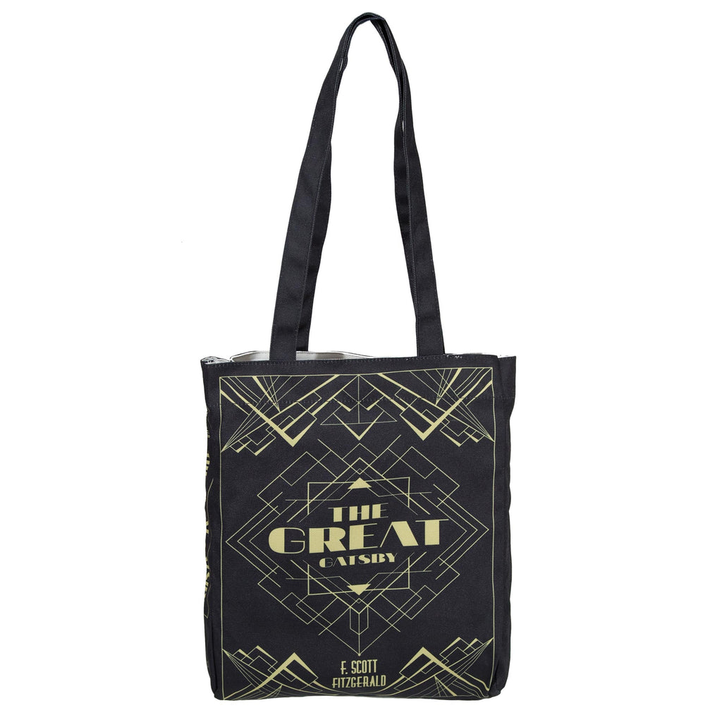 The Great Gatsby Black Tote Bag by F. Scott Fitzgerald featuring Art-Deco Lattice design, by Well Read Co. - Front