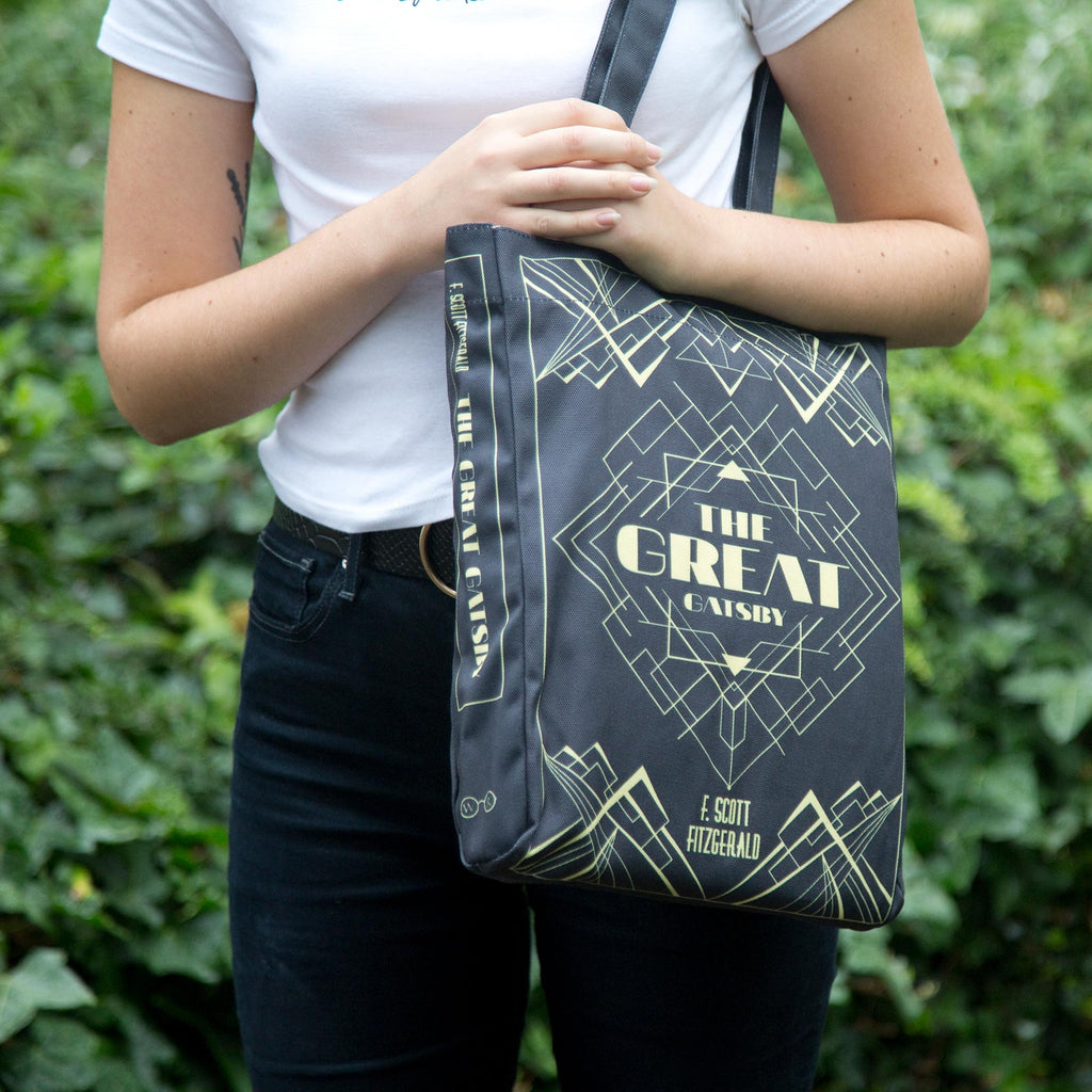 The Great Gatsby Black Tote Bag by F. Scott Fitzgerald featuring Art-Deco Lattice design, by Well Read Co. - Hand