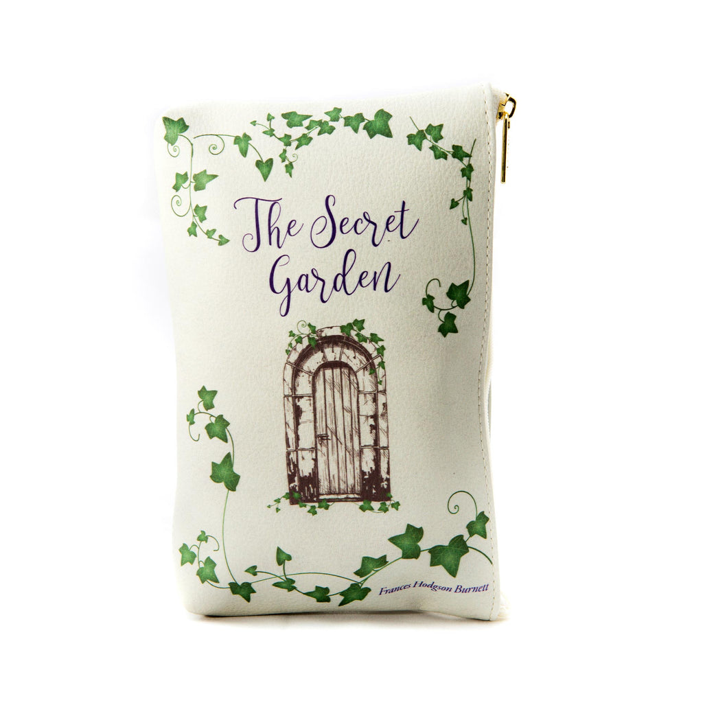 The Secret Garden Green Pouch Purse by F.H. Burnett featuring Ivy-covered Gate design, by Well Read Co. - Front