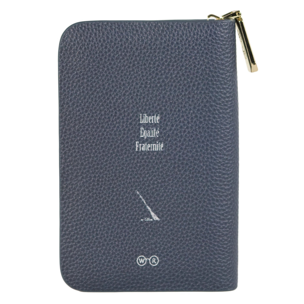 Les Misérables Blue Zip Around Wallet by Victor Hugo featuring Cosette against French flag design, by Well Read Co. - Back