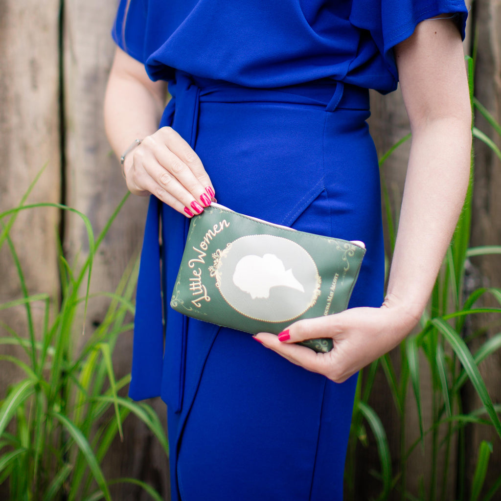 Little Women Green Pouch Purse by Louisa May Alcott featuring Young Woman Profile, by Well Read Co. - Model Standing