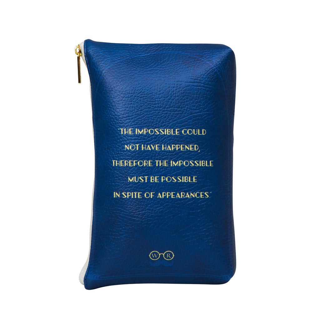 The Murder on the Orient Express Blue Pouch Purse by Agatha Christie featuring Steam Train design, by Well Read Co. - Opened Zipper