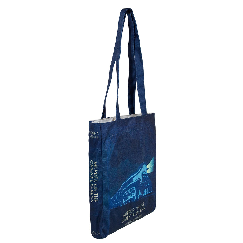 The Murder on the Orient Express Blue Tote Bag by Agatha Christie featuring Steam Train design, by Well Read Co. - Side