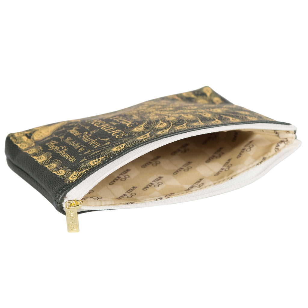 Pride and Prejudice Green Pouch Purse by Jane Austen with Gold Peacock design, by Well Read Co. - Opened