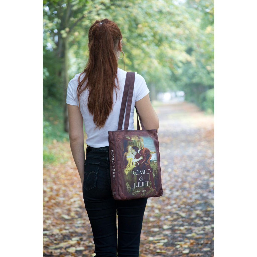 Romeo and Juliet Blue Tote Bag by William Shakespeare featuring Ford Madox Brown's 1870 Oil Painting, by Well Read Co. - Front