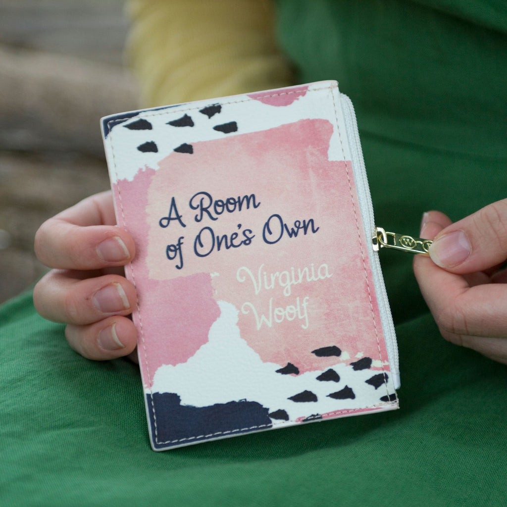A Room of One's Own Vegan Leather Coin Purse by Virginia Woolf with Paint Splotches design, by Well Read Co. - Opened Zipper
