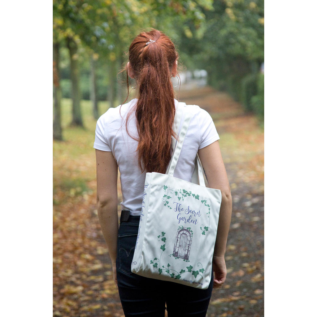 The Secret Garden Grey Tote Bag by F.H. Burnett featuring Gate and Ivy design, by Well Read Co. -  Girl Sitting