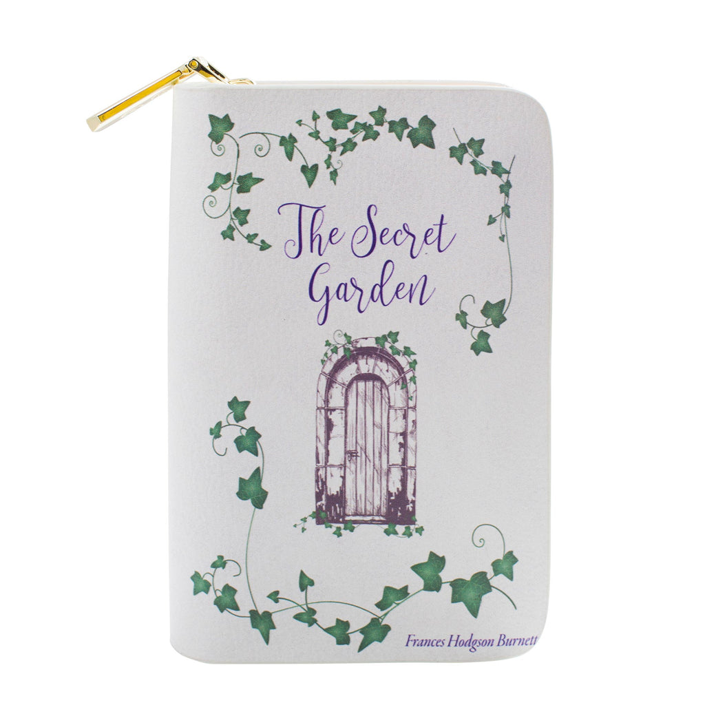 The Secret Garden Grey Zip Around Purse by F.H. Burnett featuring Ornate Gate and Ivy design, by Well Read Co. - Opened Zipper