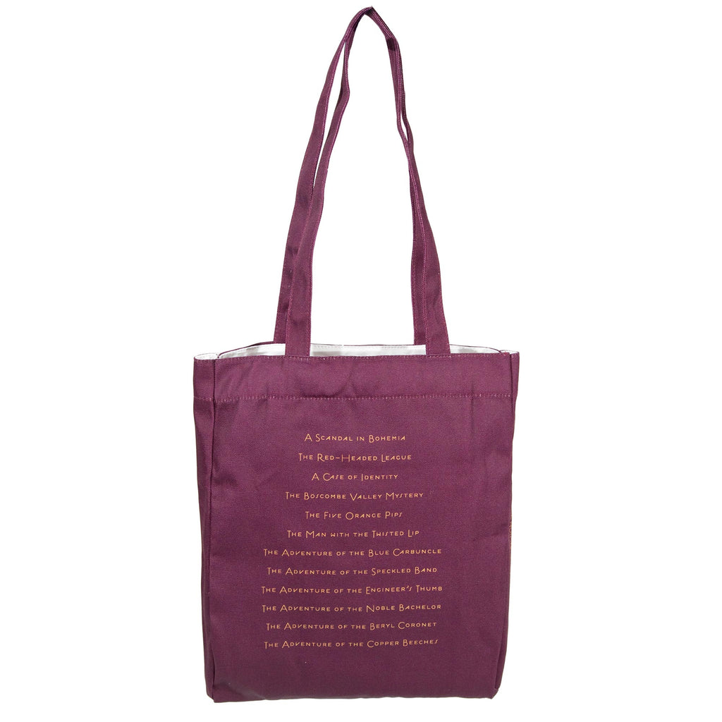 Sherlock Holmes Burgundy Tote Bag by Arthur Conan Doyle featuring Sherlock Holmes Silhouette design, by Well Read Co. - Back