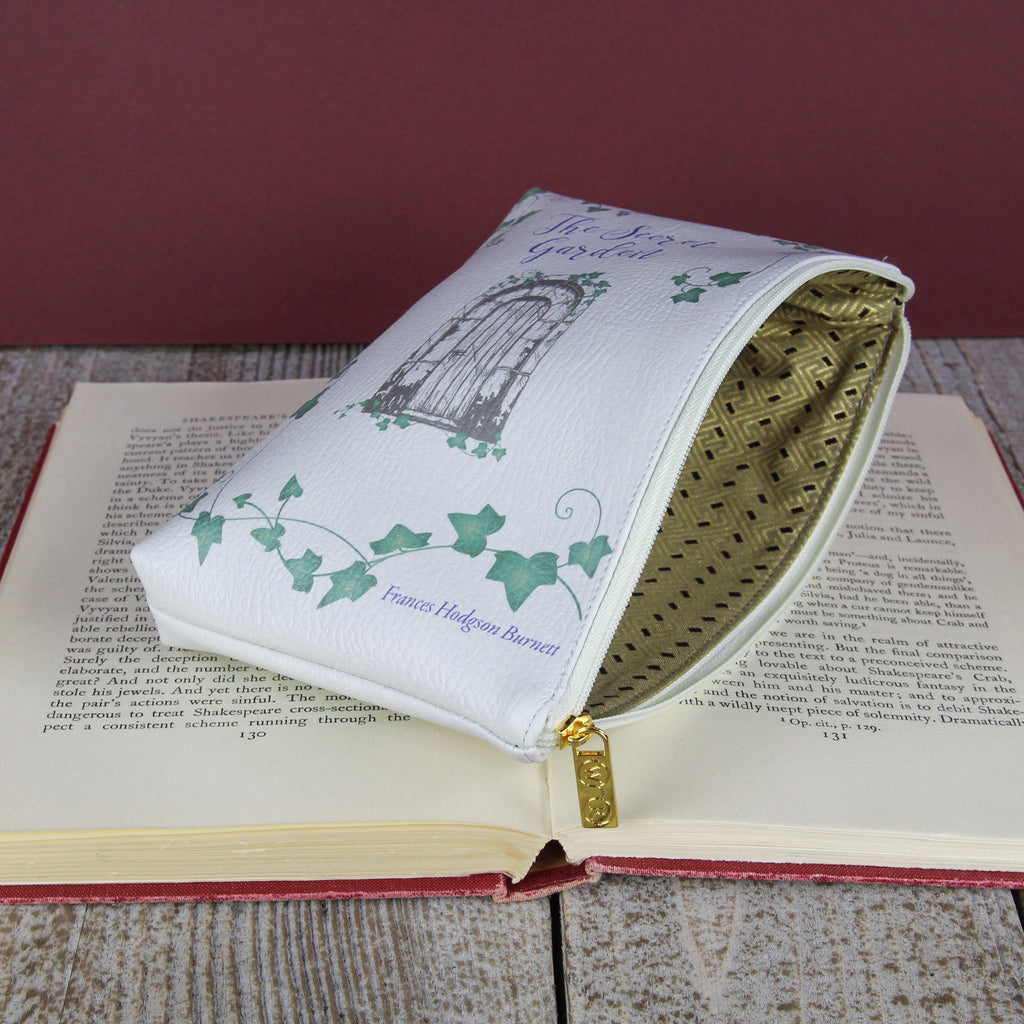 The Secret Garden Green Pouch Purse by F.H. Burnett featuring Ivy-covered Gate design, by Well Read Co. - Back