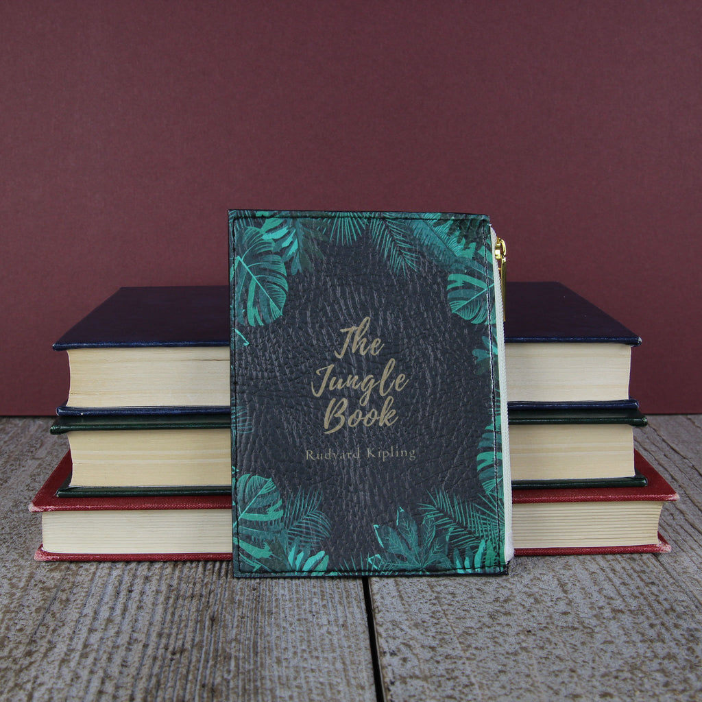 The Jungle Book Black Coin Purse by Rupyard Kipling featuring Jungle Leaves design, by Well Read Co. - Front