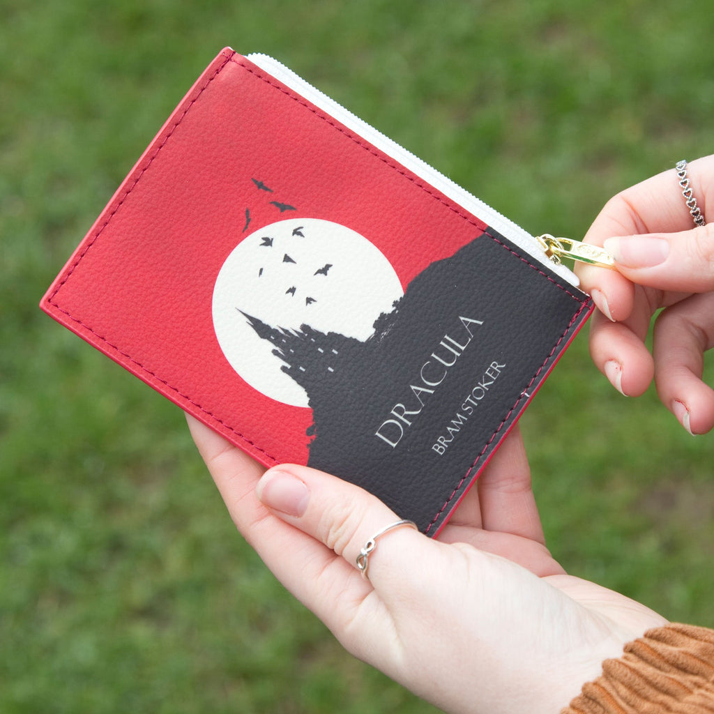 Dracula Red Coin Purse by Bram Stoker featuring Castle and Bats design, by Well Read Co. - Hand