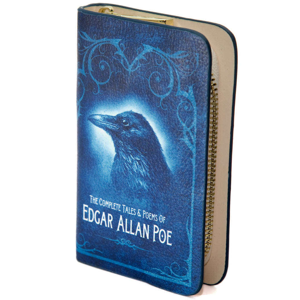 Complete Tales and Poems Blue Wallet Purse by Allan Edgar Poe featuring Raven design, by Well Read Co. - Side