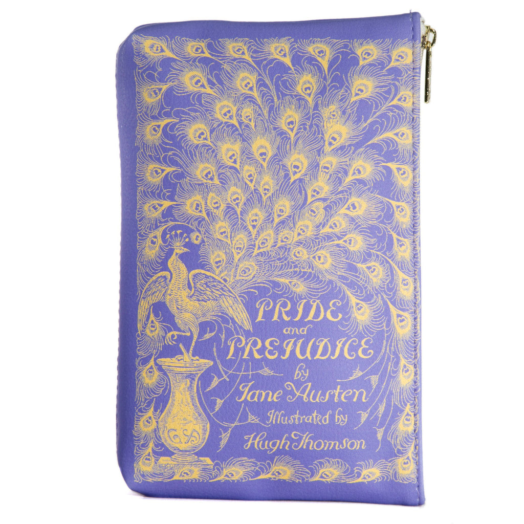 Pride and Prejudice Purple Pouch Purse by Jane Austen with Peacock design, by Well Read Co. - Back