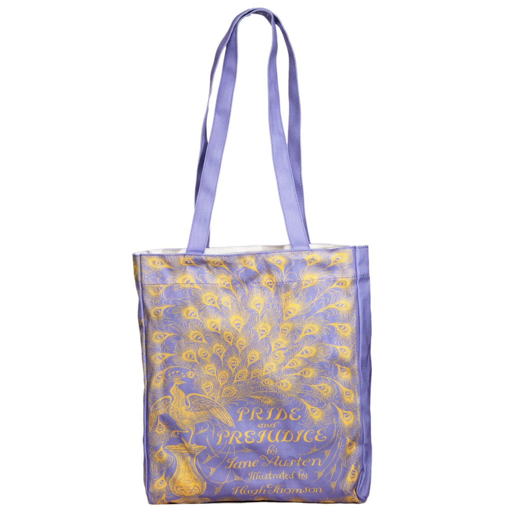 Pride and Prejudice Purple Tote Bag by Jane Austen with Peacock design, by Well Read Co. - Side